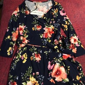 Mother Bee Maternity Maxi Dress Blue Floral Sz M